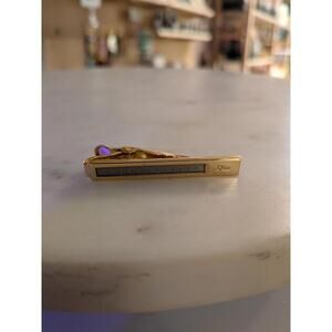 Nice! Vintage Christian Dior Tie Bar Clip Clasp Gold Silver Tone Logo Tack